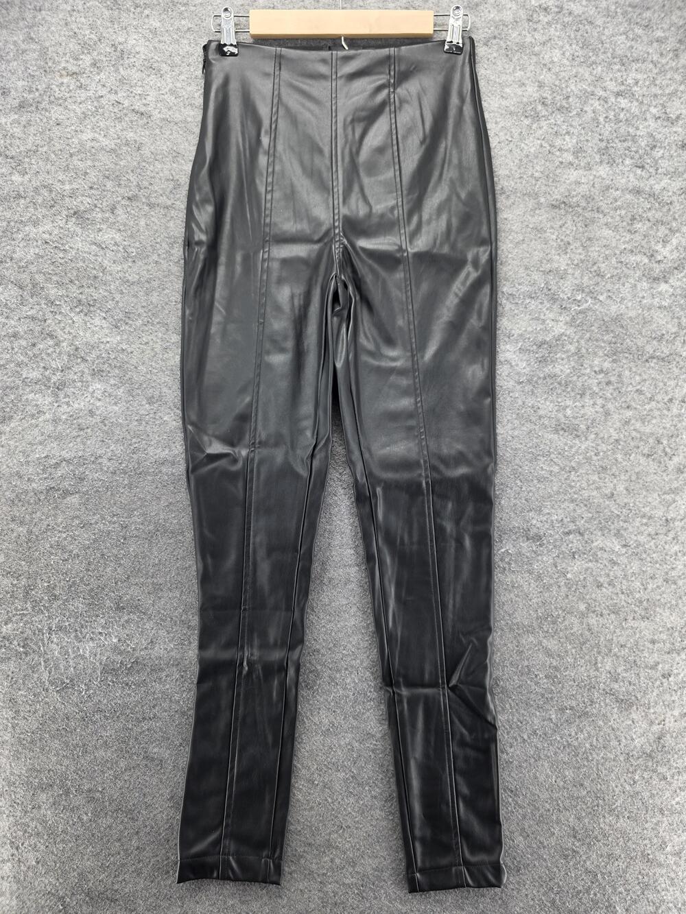 PRETTYLITTLETHING Leggings Womens US 4 Black Faux Leather High Rise Ankle